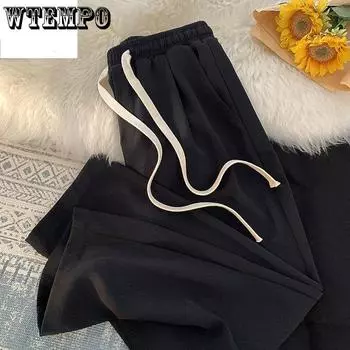 Летние тонкие свободные широкие мужские эластичные модные повседневные прямые брюки на шнурке черного, синего, серого цвета 3XL