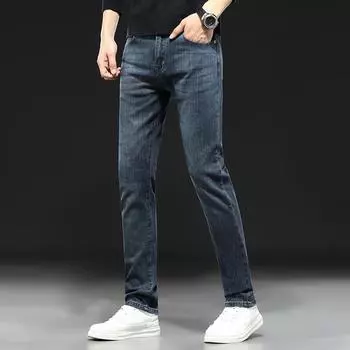 Летние тонкие темные джинсовые мужские прямые свободные повседневные мужские брюки, модные длинные брюки, весенне-осенние мужские брюки 28