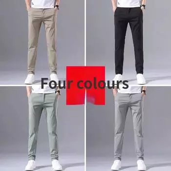 Летние тонкие трендовые брюки из ледяного шелка, повседневные брюки, модные тонкие прямые мужские брюки, однотонные, универсальные 28