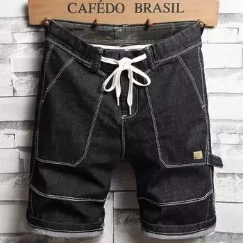 Летние тонкие укороченные джинсовые шорты, мужские модные облегающие повседневные модные брендовые брюки 28 чёрный