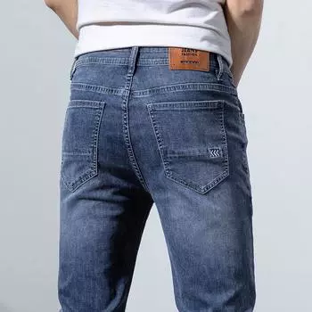 Летние тонкие высококачественные эластичные джинсы для мужчин, прямые облегающие брюки, повседневные, дышащие, мягкие и удобные брюки 28 светло-синий