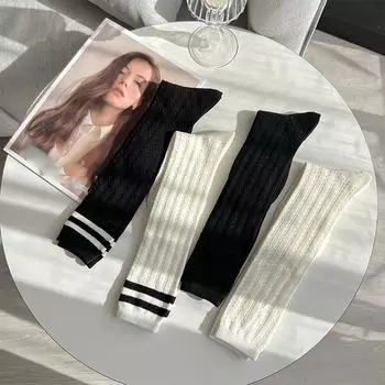 Летние тонкие женские длинные носки, чулки с открытой сеткой, дышащие гольфы в японском стиле, полосатые гольфы для девочек, чулки