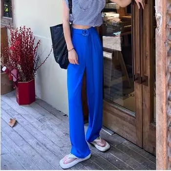 Летние тонкие женские широкие брюки с высокой талией Формальные плиссированные свободные женские брюки L чёрный