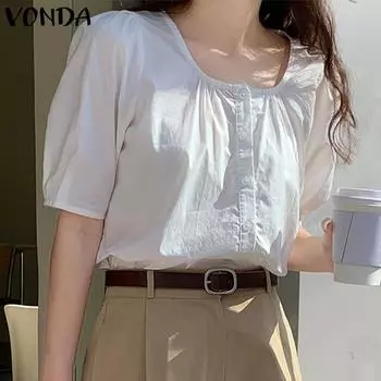 Летние тонкие женские топы VONDA с квадратным вырезом и пышными рукавами
