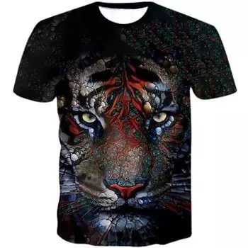 Летние топы для мужчин, одежда больших размеров, футболка с 3D принтом животных, футболки с рисунком тигра, топ с короткими рукавами и круглым вырезом, дышащие мужские рубашки S