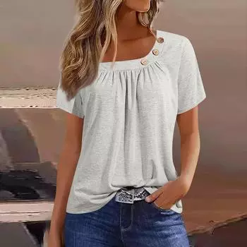 Летние топы для женщин, однотонные женские топы с круглым вырезом и короткими рукавами, удобные женские топы, футболки L светло-серый