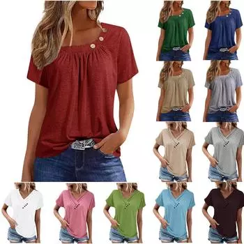Летние топы для женщин, однотонные женские топы с круглым вырезом и короткими рукавами, удобные женские топы, футболки L бежевый