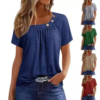 Летние топы для женщин, однотонные женские топы с круглым вырезом и короткими рукавами, удобные женские топы, футболки L бежевый