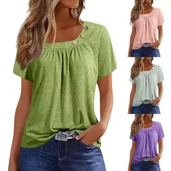 Летние топы для женщин, однотонные женские топы с круглым вырезом и короткими рукавами, удобные женские топы, футболки L