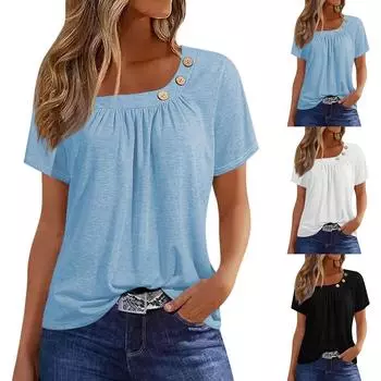 Летние топы для женщин, однотонные женские топы с круглым вырезом и короткими рукавами, удобные женские топы, футболки XXL чёрный