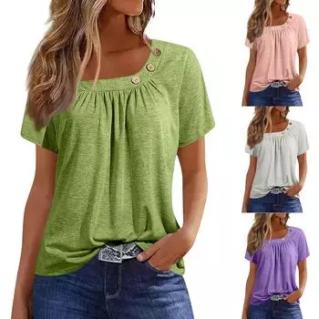 Летние топы для женщин, однотонные женские топы с круглым вырезом и короткими рукавами, удобные женские топы, футболки S