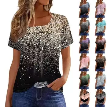 Летние топы для женщин. Удобные женские топы с круглым вырезом и короткими рукавами. Футболки с принтом для женщин.