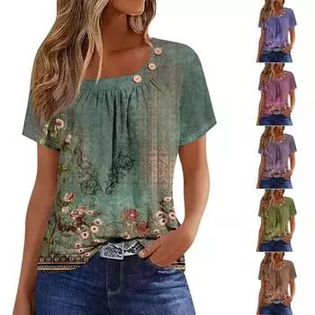 Летние топы для женщин. Удобные женские топы с круглым вырезом и короткими рукавами. Футболки с принтом для женщин. L