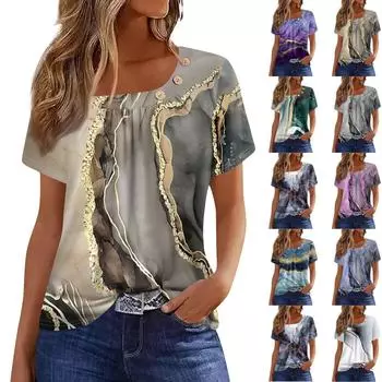 Летние топы для женщин. Удобные женские топы с круглым вырезом и короткими рукавами. Футболки с принтом для женщин.
