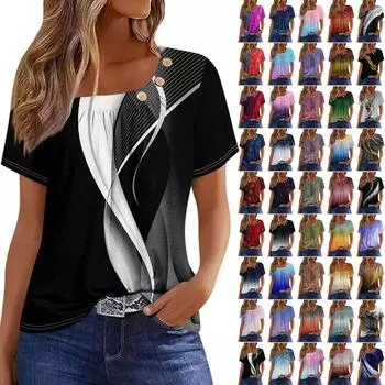 Летние топы для женщин. Удобные женские топы с круглым вырезом и короткими рукавами. Футболки с принтом для женщин. XXXL чёрный