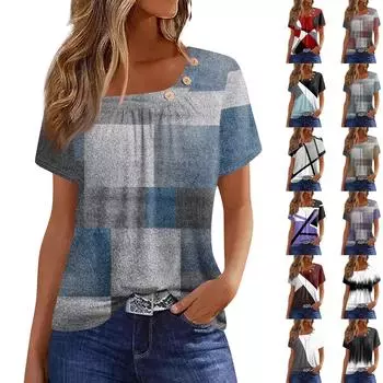 Летние топы для женщин. Удобные женские топы с круглым вырезом и короткими рукавами. Футболки с принтом для женщин. M белый