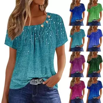 Летние топы для женщин. Удобные женские топы с круглым вырезом и короткими рукавами. Футболки с принтом для женщин. XL