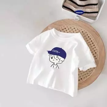 Летние топы из чистого хлопка со сладкими цветочками для девочек, мальчики и девочки маленького и среднего размера, универсальные детские футболки маленького и среднего размера 80cm