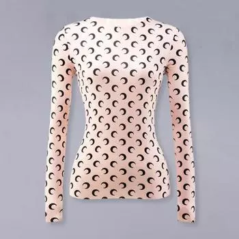 Летние топы из ледяного шелка с круглым вырезом и длинными рукавами, защищающие от солнца, эластичные топы с лунным узором L чёрный