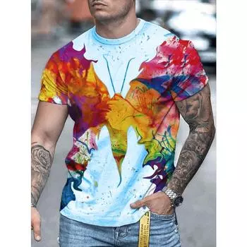Летние топы, мужская одежда больших размеров, футболка с 3D принтом, футболки с круглым вырезом, топ с короткими рукавами, дышащие мужские рубашки S небесно-голубой
