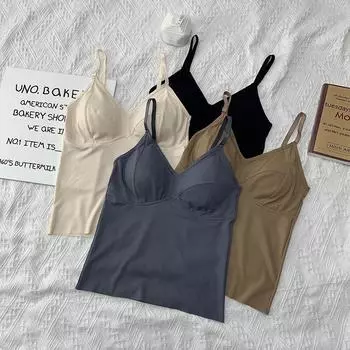Летние топы на бретелях для девочек с подкладкой для бюстгальтера, сексуальные тонкие однотонные футболки и топы, майки и майки