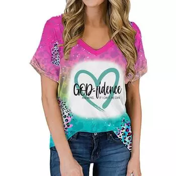 Летние топы с цифровым принтом Marine Life Tie Dye, женская футболка с v-образным вырезом и короткими рукавами S