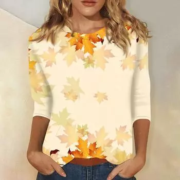 Летние топы с круглым вырезом и рукавами 3/4 2024 года, женские туники с винтажным цветочным принтом, повседневные футболки больших размеров, базовые топы для вечеринок и праздников 5XL