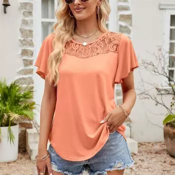 Летние топы с круглым вырезом, женская футболка, однотонный сетчатый топ с короткими рукавами и рюшами L серый