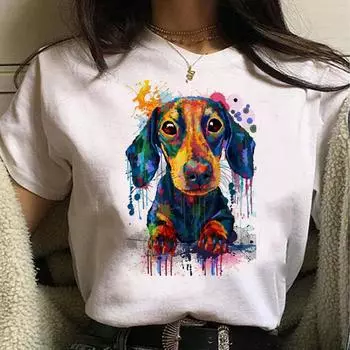 Летние топы с таксой, женские футболки, японские футболки с короткими рукавами, женская одежда в стиле манга S