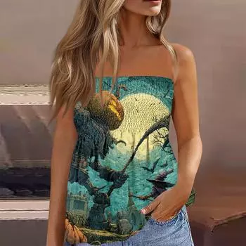 Летние топы-трубы для женщин, милая сексуальная футболка без рукавов с принтом на открытых плечах XXL