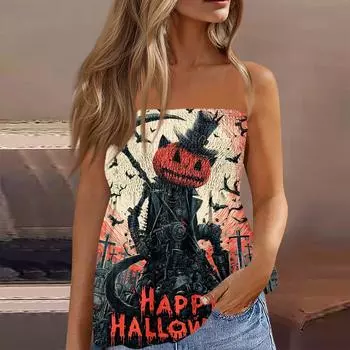 Летние топы-трубы для женщин, милая сексуальная футболка без рукавов с принтом на открытых плечах L