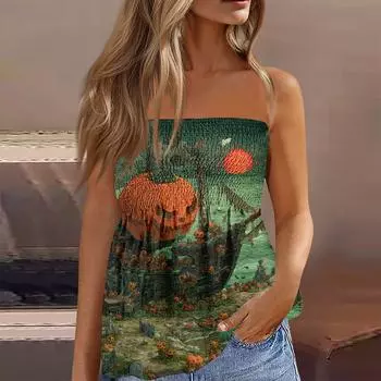 Летние топы-трубы для женщин, милая сексуальная футболка без рукавов с принтом на открытых плечах L