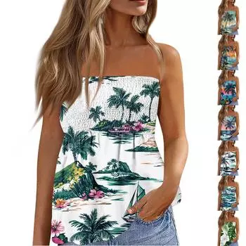 Летние топы-трубы для женщин, милая сексуальная футболка без рукавов с открытыми плечами и цветочным принтом L
