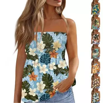 Летние топы-трубы для женщин, милая сексуальная футболка без рукавов с открытыми плечами и цветочным принтом L