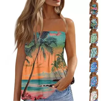 Летние топы-трубы для женщин, милая сексуальная футболка без рукавов с открытыми плечами и цветочным принтом XL