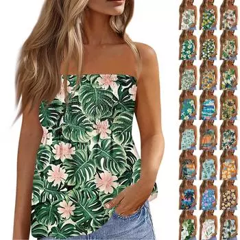 Летние топы-трубы для женщин, милая сексуальная футболка без рукавов с открытыми плечами и цветочным принтом XXL
