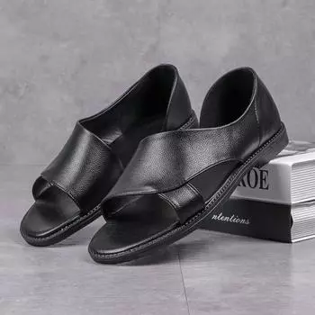 Летние трендовые индивидуальные вьетнамские тапочки, мужская уличная кожаная пляжная обувь, мужские кожаные сандалии 38 чёрный