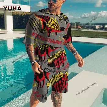 Летние трендовые мужские комплекты, цветные спортивные костюмы с 3D принтом, одежда, мужская спортивная одежда, повседневные шорты, футболки, комплект спортивных костюмов, мужские большие размеры M