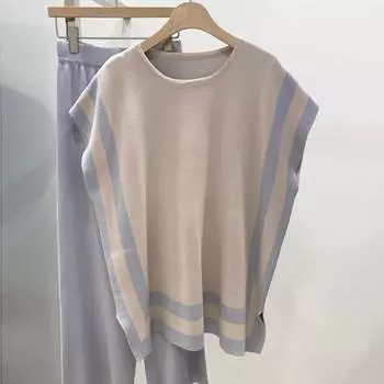 Летние трикотажные комплекты из ледяного шелка без рукавов, повседневная рубашка, широкие брюки и свободные топы, элегантный лоскутный комплект из 2 предметов 26383 One Size серый