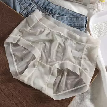 Летние трусики из ледяного шелка, женское нижнее белье, антибактериальные кружевные трусики с промежностью, дышащие, быстросохнущие сексуальные трусики M абрикосовый