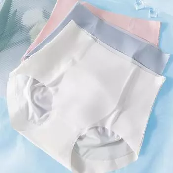 Летние трусики из ледяного шелка, женское нижнее белье, антибактериальные дышащие быстросохнущие трусики с высокой талией из тутового шелка с промежностью M чёрный