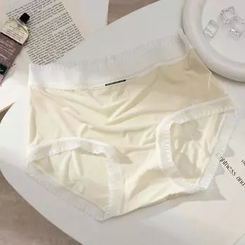 Летние трусики из ледяного шелка, женское нижнее белье, тонкие дышащие трусики с паклитакселом, антибактериальные, со средней талией, быстросохнущие, не оставляющие следов M светло-желтого