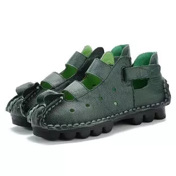 Летние туфли-балетки из коровьей кожи в этническом стиле, из натуральной кожи, дышащие женские сандалии с перфорацией, большого размера 42, обувь для мамы 35(22.5cm)