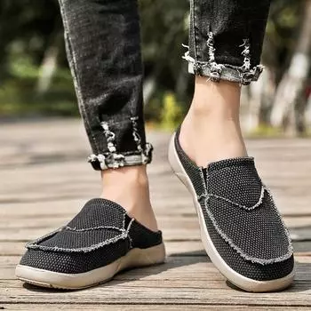Летние туфли большого размера Lazy Shoes, легкие мужские повседневные тапочки Baotou Half Slippers, мужские туфли с педалями, износостойкие туфли для вождения 47 чёрный