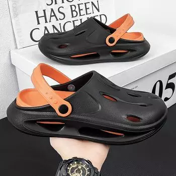 Летние туфли большого размера с отверстиями, мужские повседневные дышащие сандалии, легкие тапочки с сумкой из ЭВА, пляжная обувь для улицы, которая не боится наступать на дерьмо 40 серый