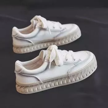 Летние туфли для досок, модные удобные маленькие белые туфли на толстой подошве, женские повседневные туфли из искусственной кожи на шнуровке