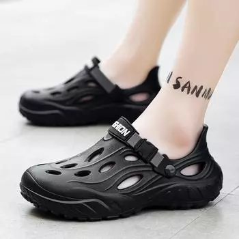 Летние туфли-дырки, мужская модная верхняя одежда, сумка и тапочки, нескользящие износостойкие пляжные сандалии на толстой подошве 40 чёрный