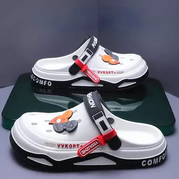 Летние туфли Hole Shoes для мужчин, повседневная мода, нескользящие портативные спортивные сандалии, пляжные дышащие тапочки Step on Toe для мужчин на открытом воздухе 44-45