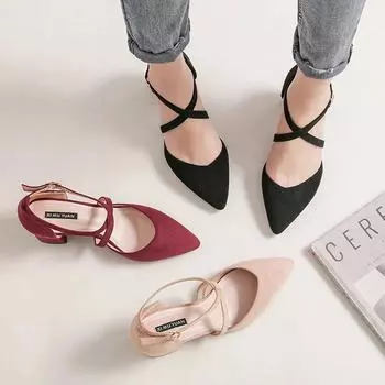 Летние туфли из искусственной замши, женские сандалии с перекрещивающимися ремешками, пляжные шлепанцы на каблуках средней высоты, женские туфли, сандалии-гладиаторы 34 чёрный