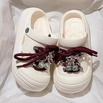 Летние туфли из ЭВА с отверстиями, наступающие на дерьмо, мягкая подошва, симпатичная верхняя одежда, сандалии с ремешками, нескользящая пляжная обувь, тапочки с сумкой и головным убором для женщин 36-37 [Recommended 35-36 yards] чёрный